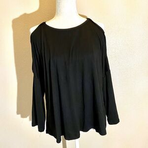 Moral Fiber Large Solid Black Cold Shoulder Long Sleeve Blouse Top Pullover